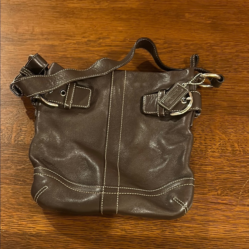 Coach Vintage Dark Brown Leather Bag with Silver Accents